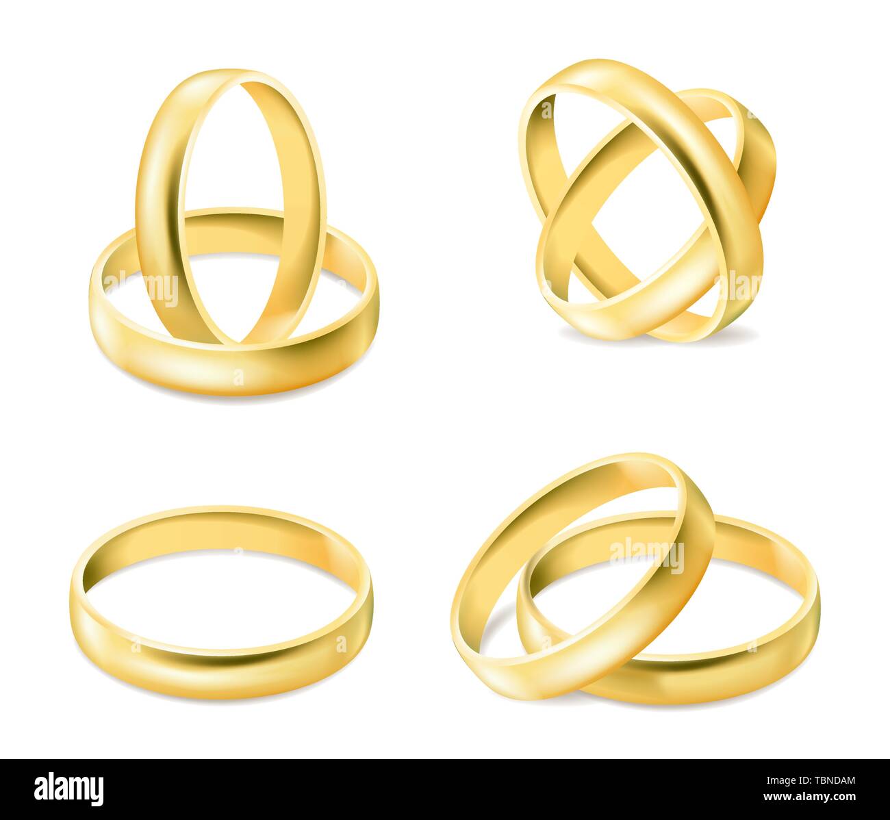 Set di oro gli anelli di fidanzamento isolati su sfondo bianco Illustrazione Vettoriale