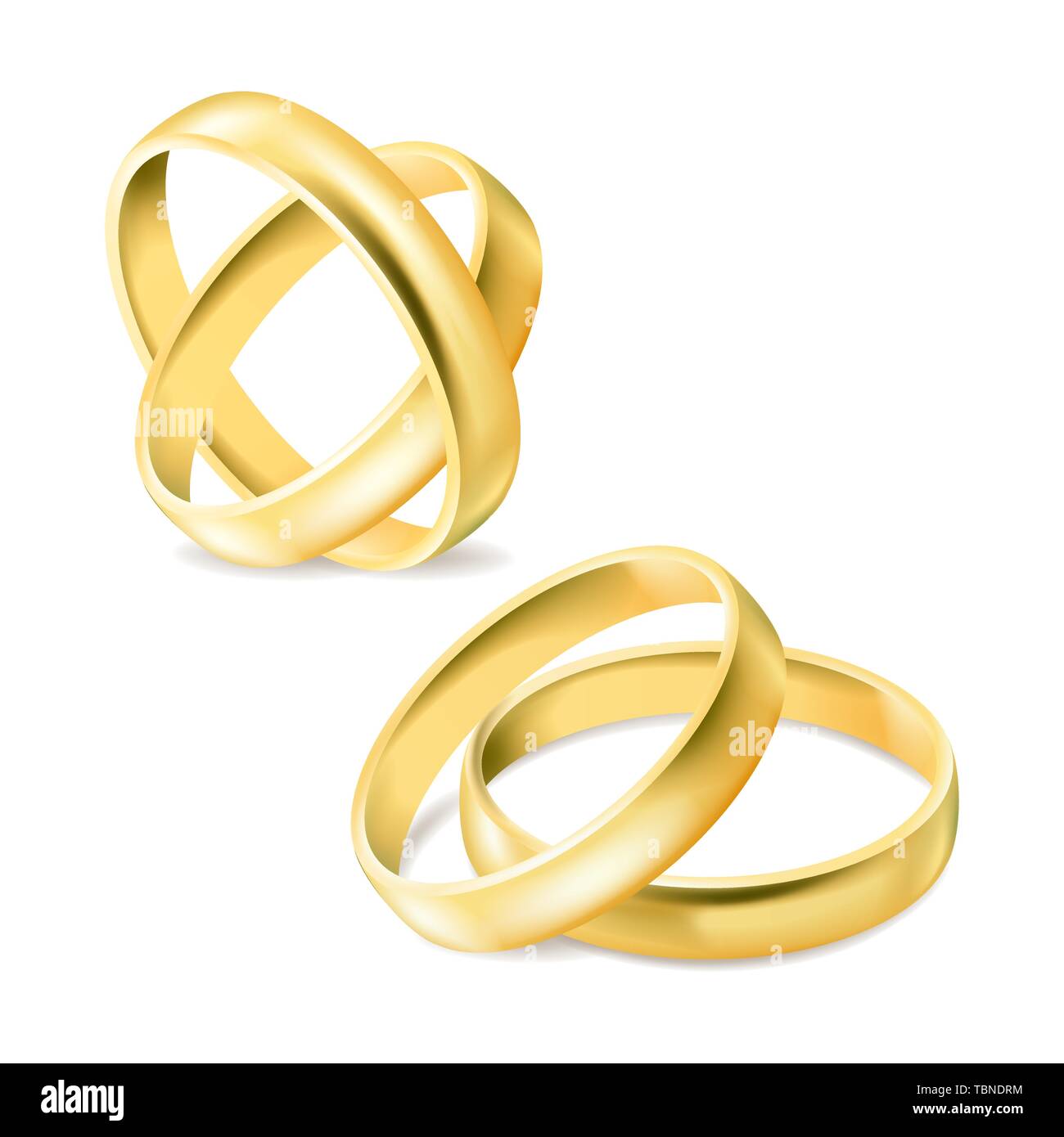 Set di oro gli anelli di fidanzamento isolati su sfondo bianco Illustrazione Vettoriale