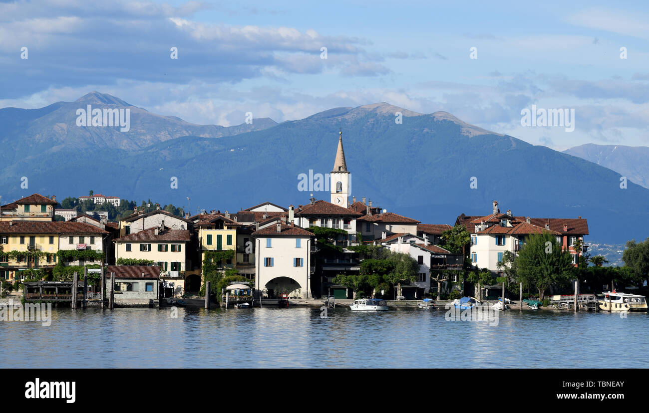 Isole al largo di Stresa Lago Maggiore, Italia. Isola Pescatore, detta anche Isola Superiore sul Lago Maggiore, Italia Foto Stock