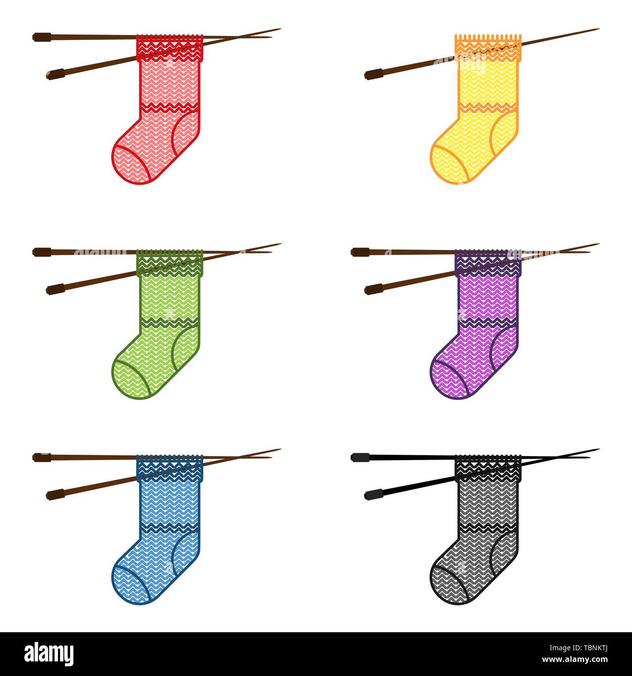 Icona set di calze lavorate a maglia di diversi colori. illustrazione vettoriale Illustrazione Vettoriale