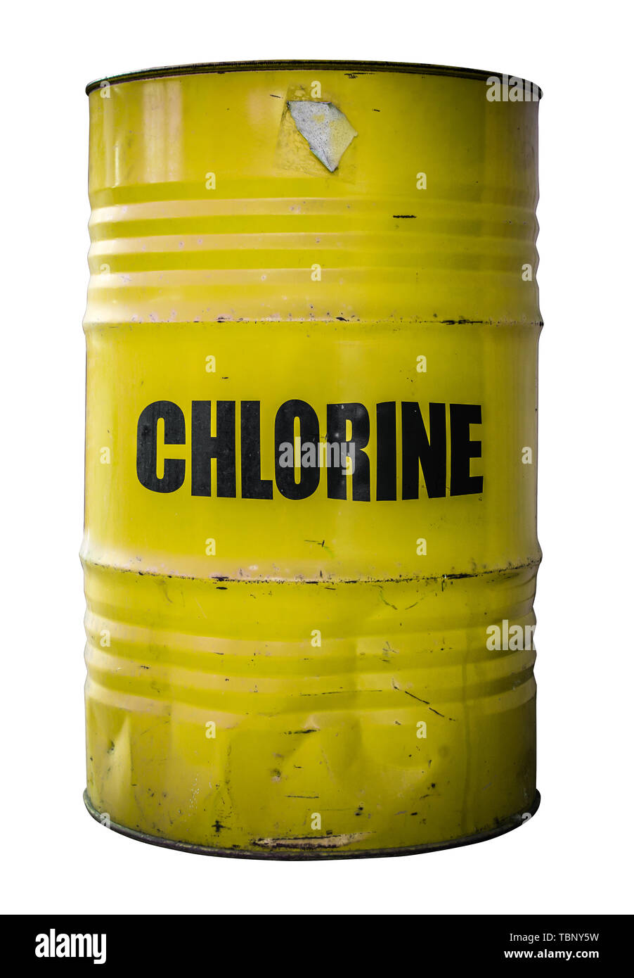 Un isolato giallo canna della sostanza chimica pericolosa cloro Foto Stock