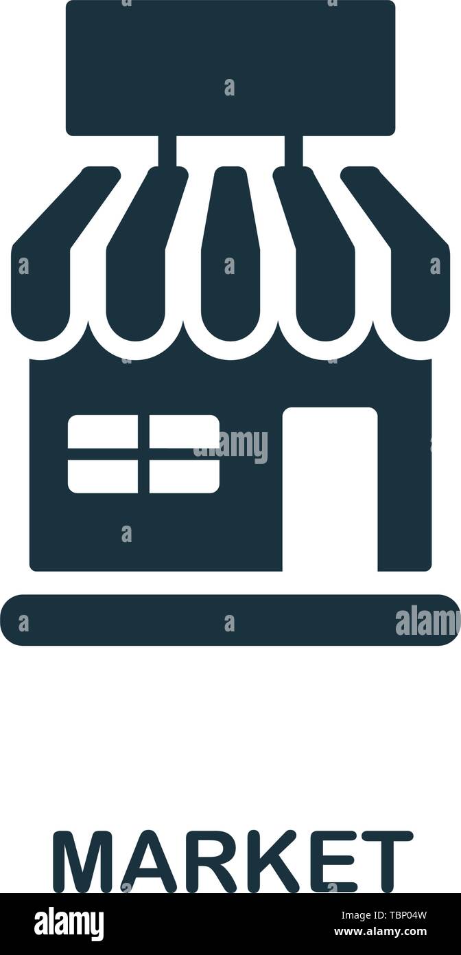 Icona del mercato. Design di elementi creativi dalla collezione di icone. Icona di pixel Perfect Market per web design, app, software, utilizzo della stampa Illustrazione Vettoriale