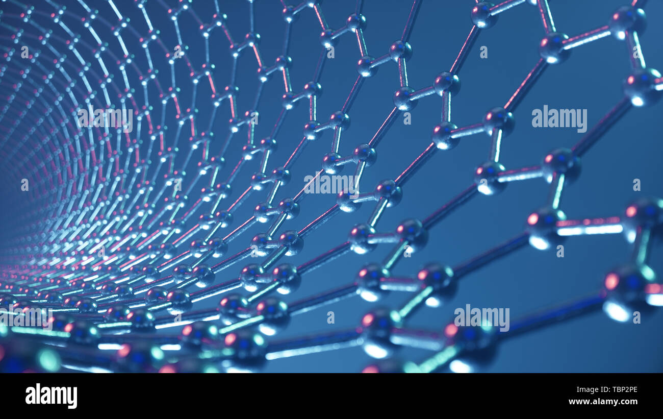 3d illustrazione struttura del grafene tubo, abstract nanotecnologie esagonale forma geometrica di close-up, concetto grafene struttura atomica, concept Foto Stock