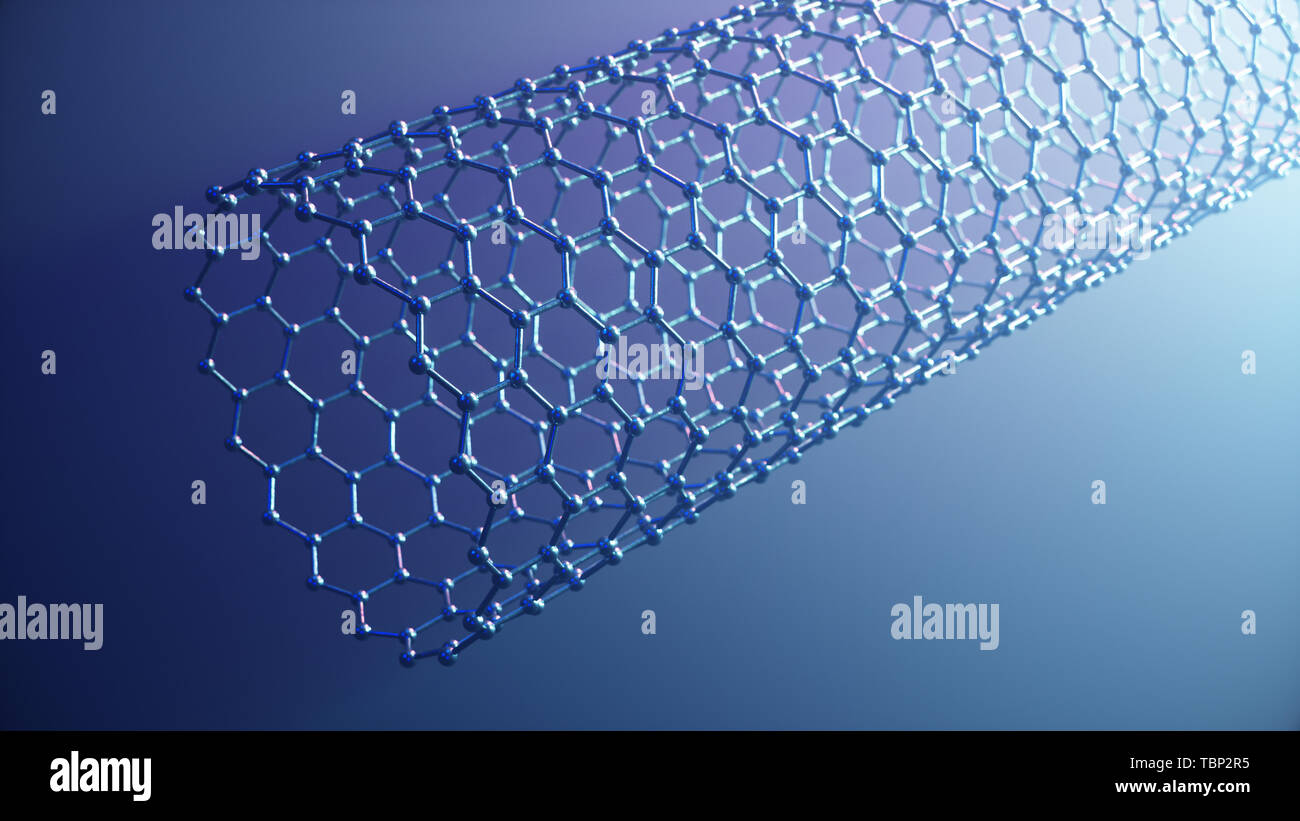 3d illustrazione struttura del grafene tubo, abstract nanotecnologie esagonale forma geometrica di close-up, concetto grafene struttura atomica, concept Foto Stock