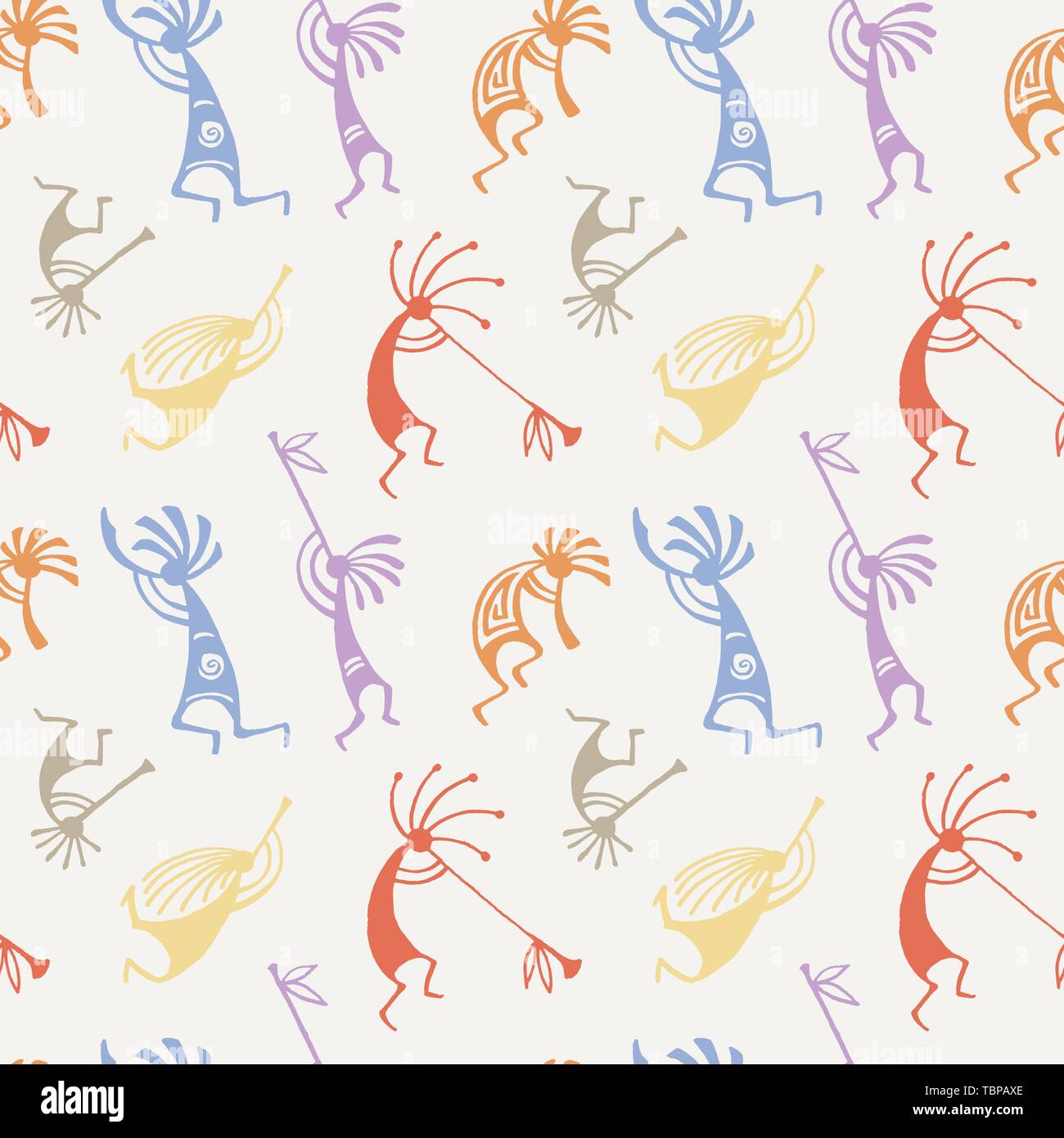 Disegnata a mano Kokopelli pattern senza giunture Illustrazione Vettoriale