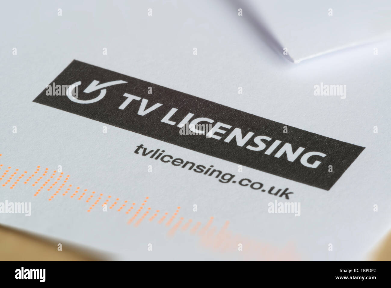 Il logo di TV licenze come visto sulla busta inviata dalla televisione britannica competente. Foto Stock