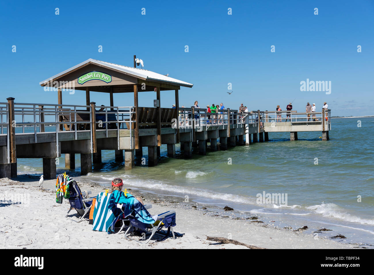 Città Sanibel molo Lighthouse Beach Park. Sanibel Island, Florida Foto Stock