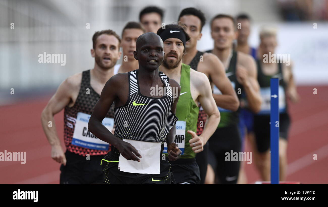 Praga, Repubblica Ceca. 03 Giugno, 2019. (L-R) Patrick Casey di Usa, Hillary Ngetich del Kenya e Ben Blankenship USA competere a Uomini 1500m eseguito durante il Josef Odlozil Memorial athletic si incontrano a Praga Repubblica Ceca, Giugno 3, 2019. Credito: Michal Kamaryt/CTK foto/Alamy Live News Foto Stock