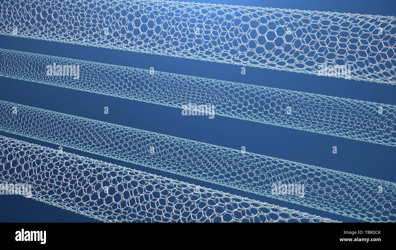 3d illustrazione struttura del grafene tubo, abstract nanotecnologie esagonale forma geometrica di close-up, concetto grafene struttura atomica, concept Foto Stock
