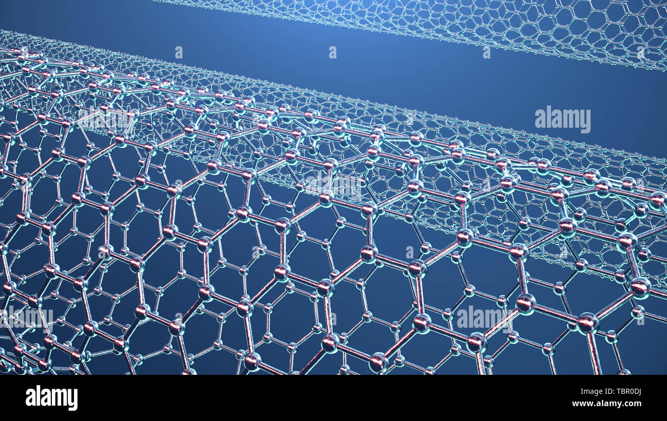 3d illustrazione struttura del grafene tubo, abstract nanotecnologie esagonale forma geometrica di close-up, concetto grafene struttura atomica, concept Foto Stock