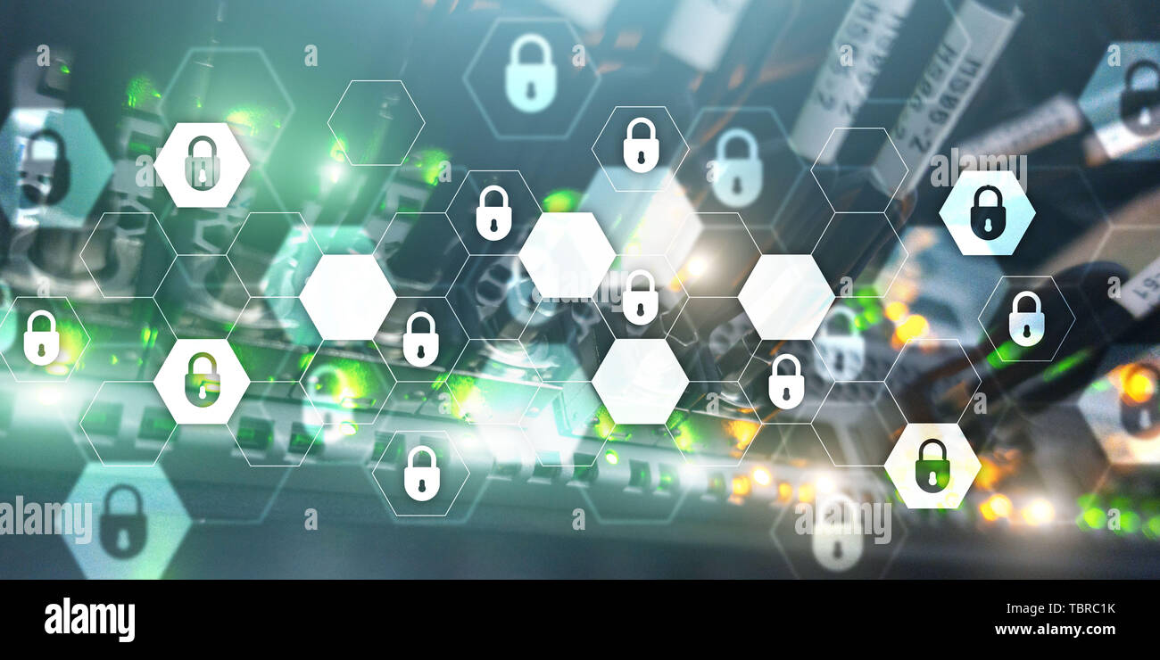 Cyber security tecnologia astratta sfondo banner. La protezione dei dati e informativa sulla privacy Foto Stock