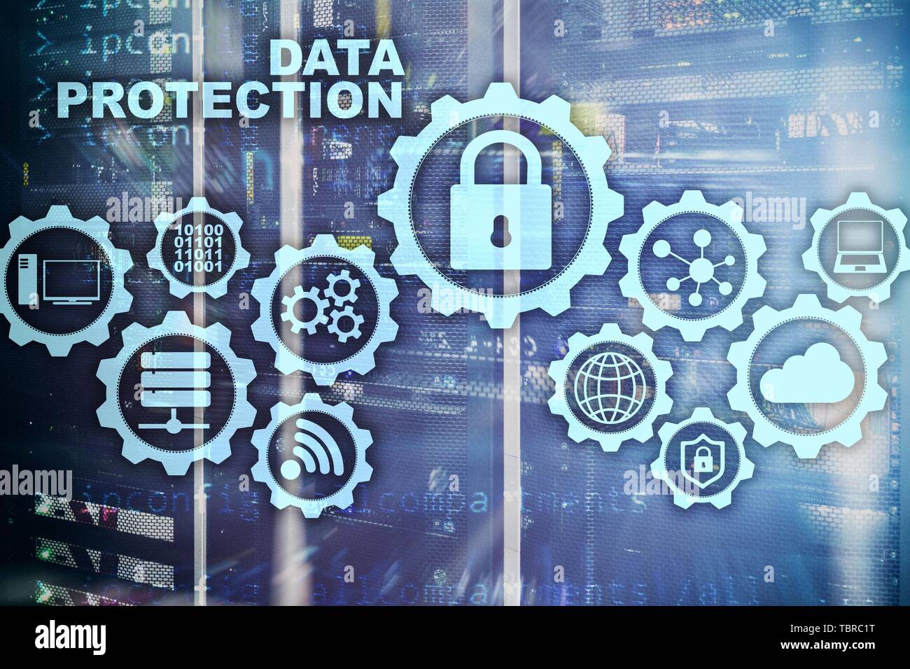 Protezione dei dati Server concetto. Sicurezza delle informazioni da virus cyber digitale la tecnologia di internet. Foto Stock