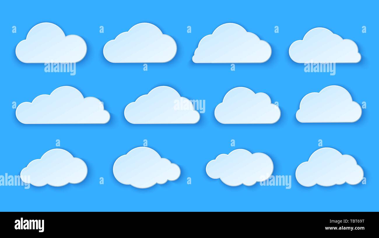 Abstract nuvole di carta impostato. Nuvole di carta design su sfondo blu. Illustrazione Vettoriale Illustrazione Vettoriale