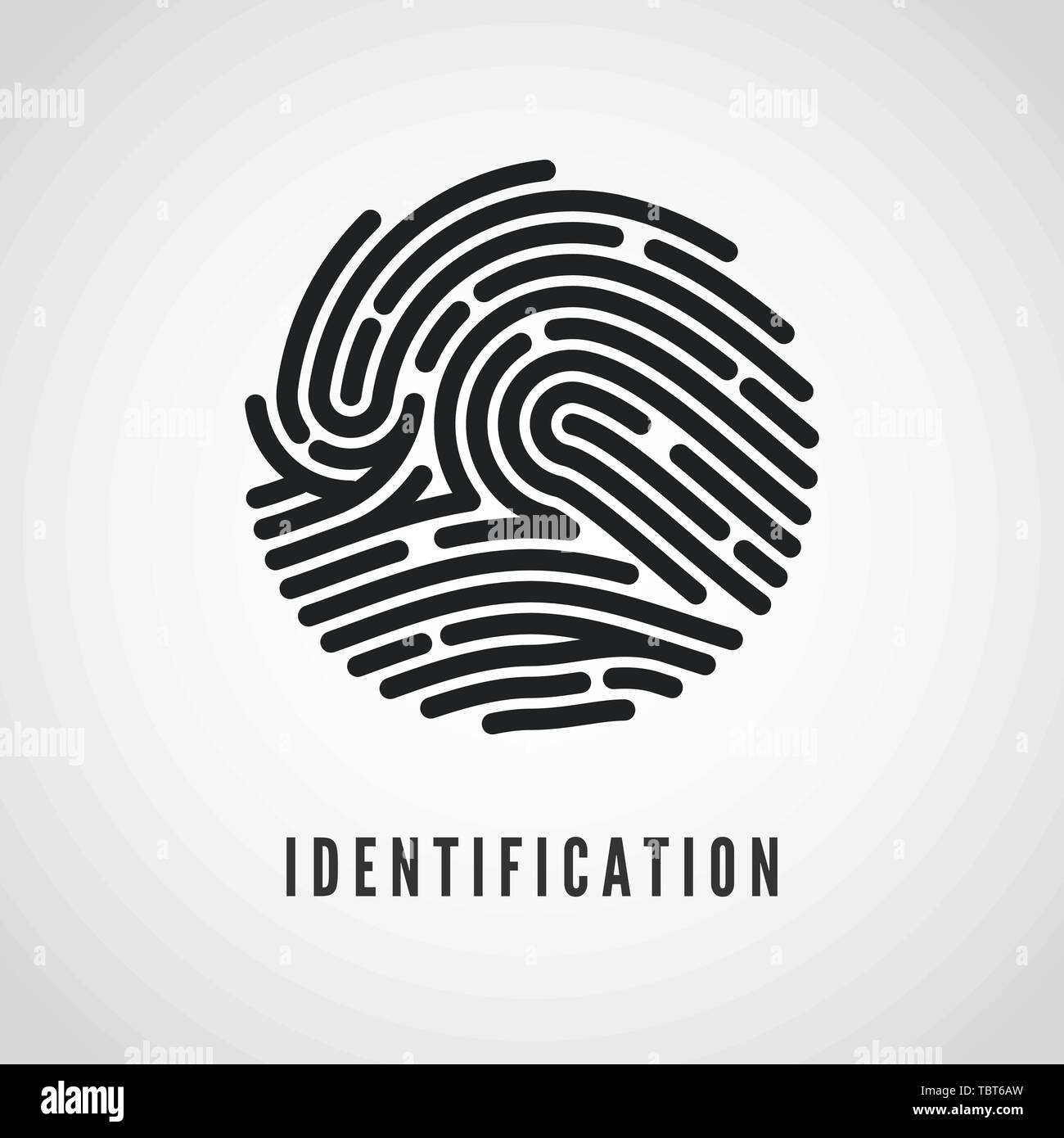 Cerchio di impronte digitali design icona per l'applicazione. Finger Print scansione piana. Illustrazione di vettore isolato su sfondo bianco Illustrazione Vettoriale