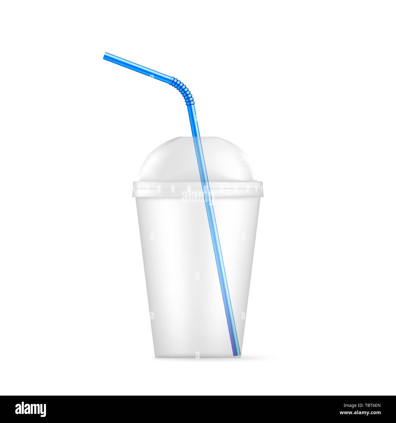 In plastica trasparente tazza monouso con paglia di blu. Illustrazione di vettore isolato su sfondo bianco Illustrazione Vettoriale