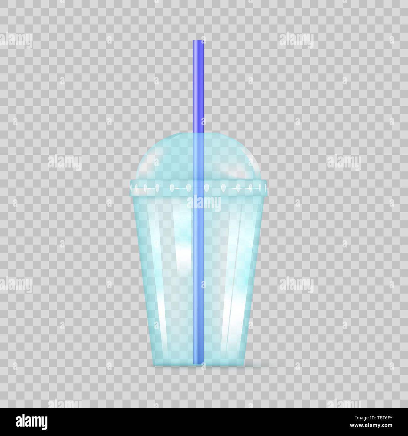Trasparente in plastica blu tazza vuota per soda o cocktail. Parte tazza monouso. Illustrazione di vettore isolato su sfondo trasparente Illustrazione Vettoriale