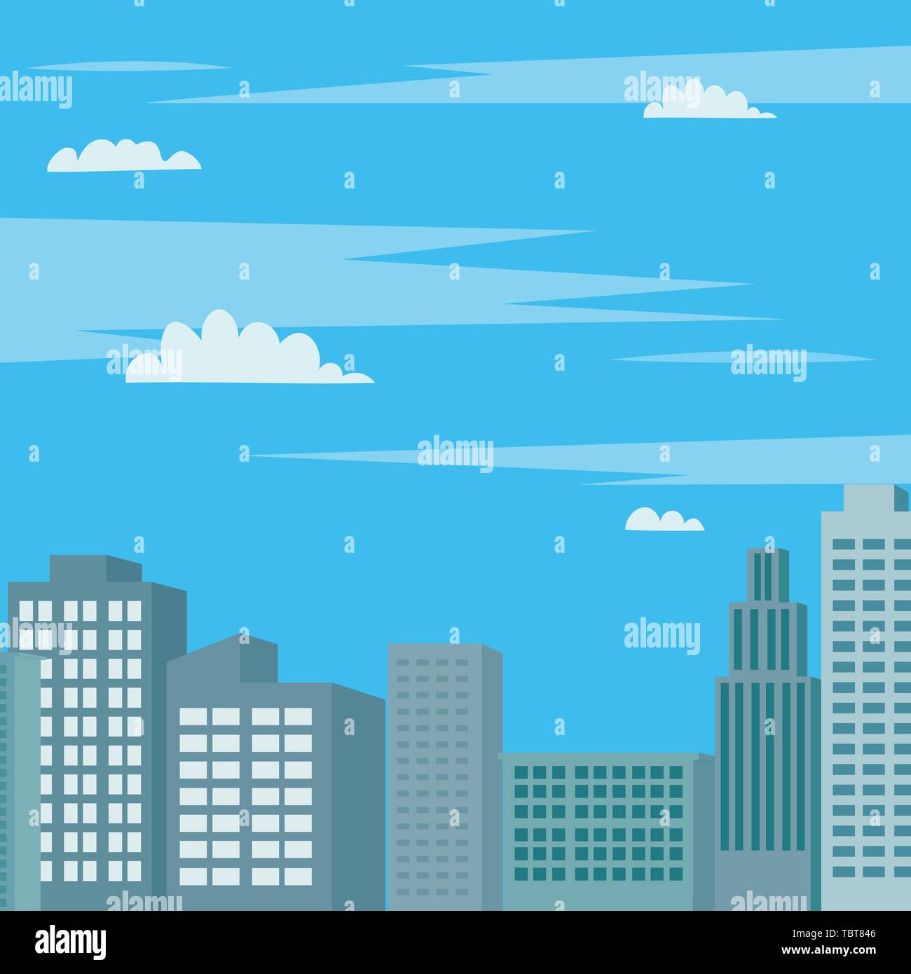 Skyscape con torri scena illustrazione vettoriale.moderni edifici aziendali e sky background.Cityscape design e bella estate sky Illustrazione Vettoriale