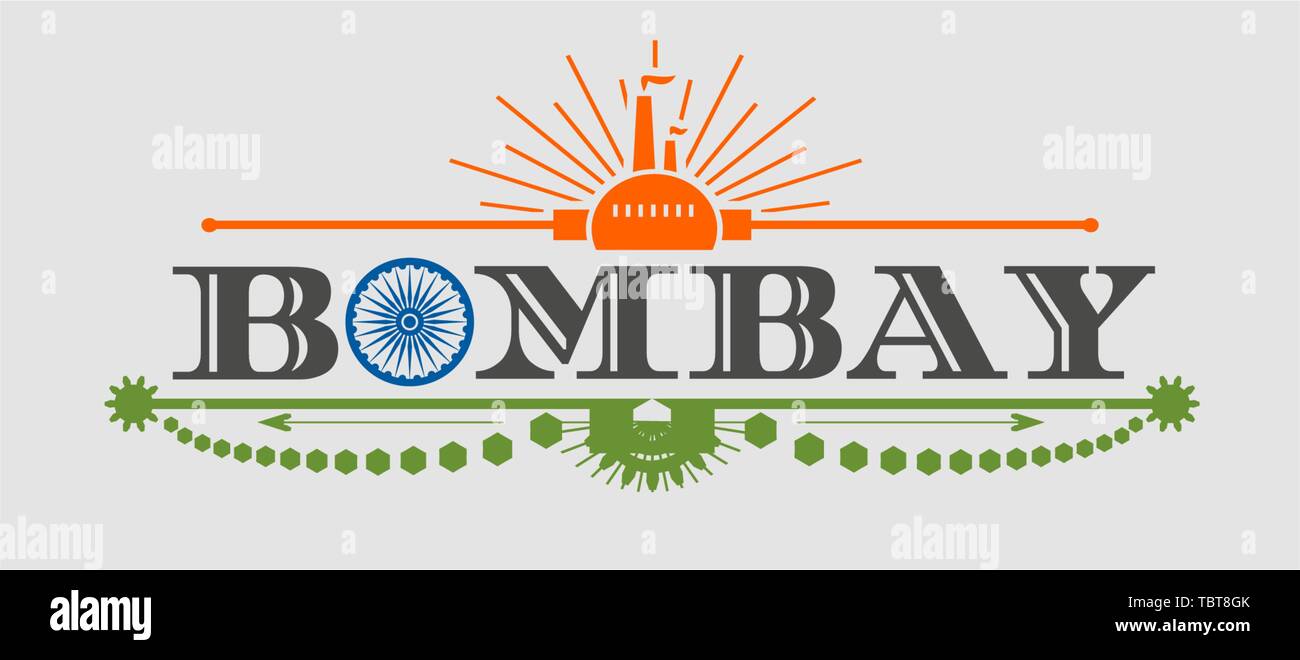 Bombay il nome della città con il flag di stile colori lettera O Illustrazione Vettoriale
