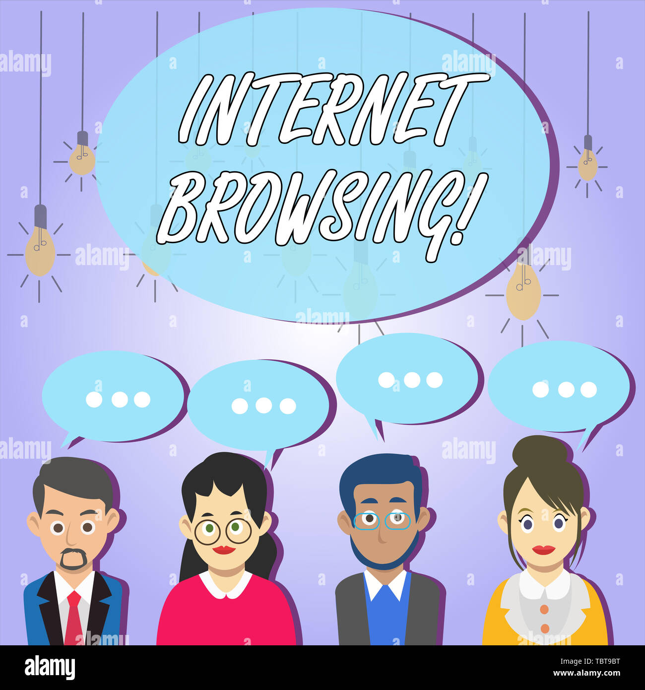 La scrittura della nota che mostra la navigazione in Internet. Il concetto di business per il gesto di guardare attraverso una serie di informazioni in modo rapido gruppo di gente di affari con il discorso Foto Stock