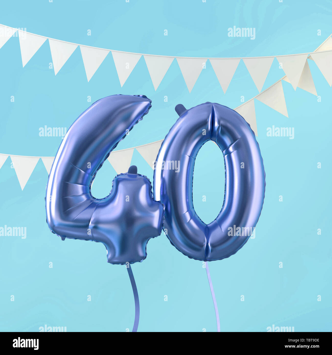 Felice Festa di compleanno celebrazione blu a palloncino e pavese. 3D Render Foto Stock