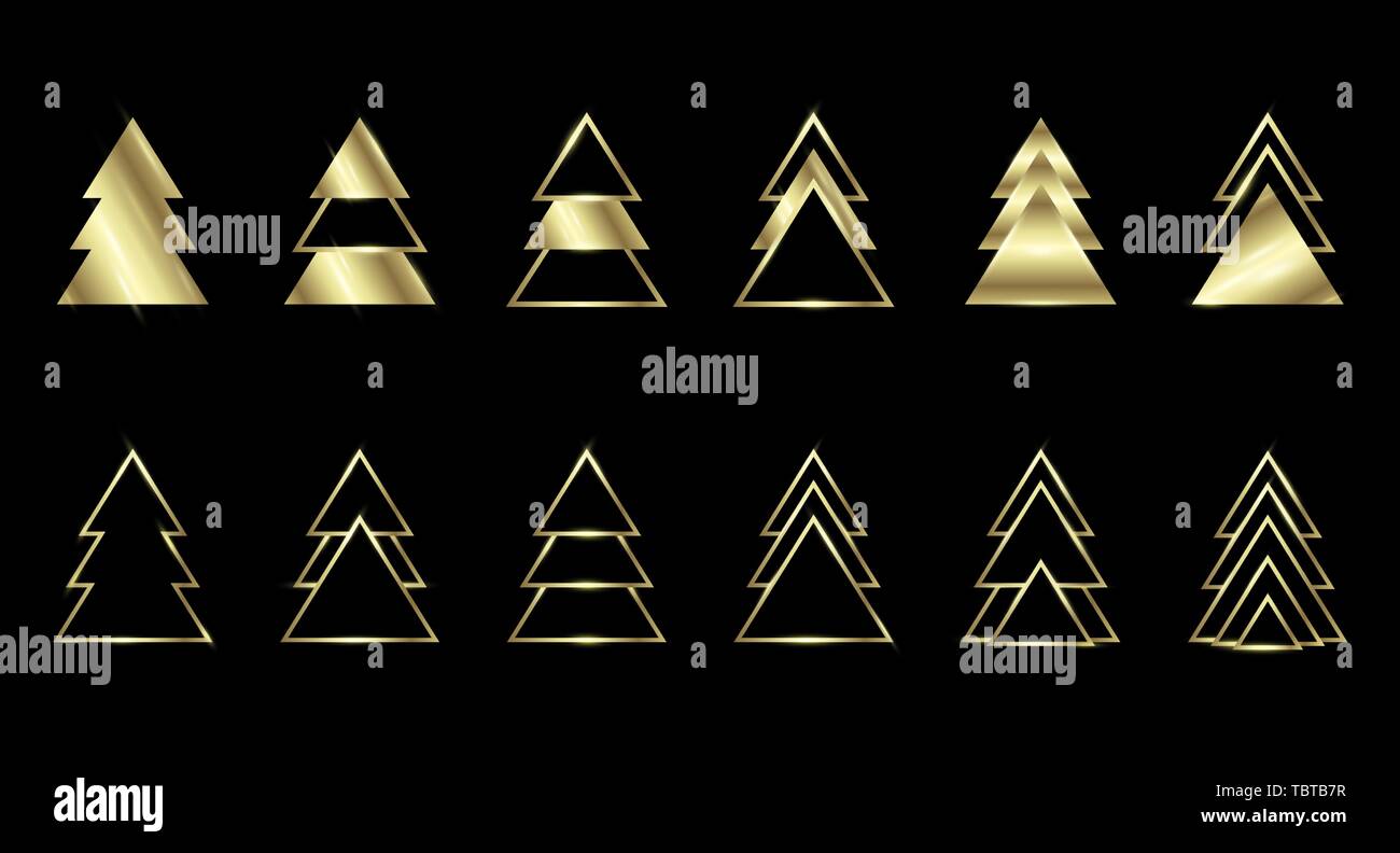 Un set di oro geometrica di alberi di Natale Illustrazione Vettoriale