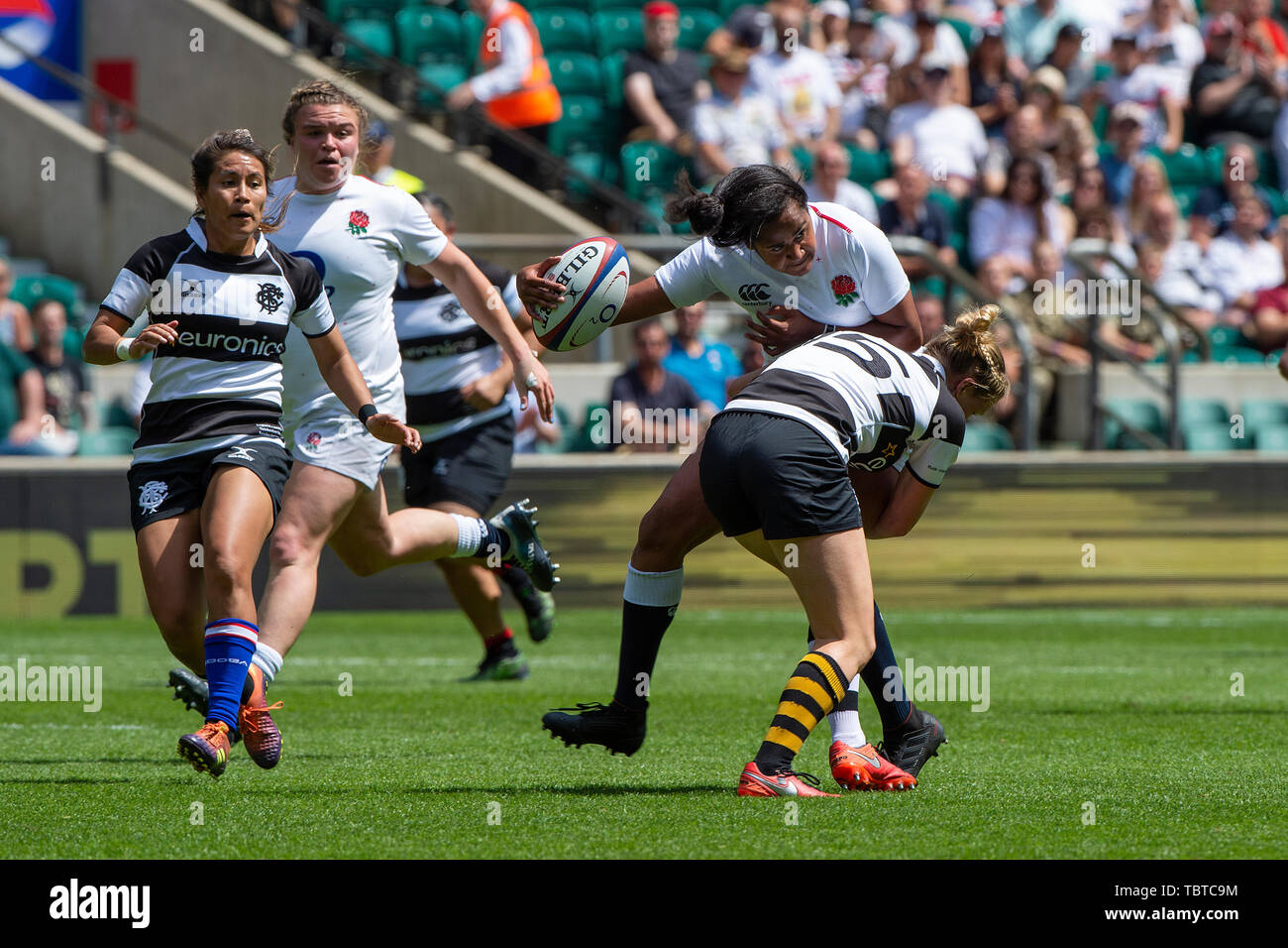 Twickenham, Surrey, UK, 2 giugno 2019, Quilter Cup, Inghilterra Donne vs Barbari Donne, giocate allo stadio RFU, Inghilterra, © Peter SPURRIER Foto Stock