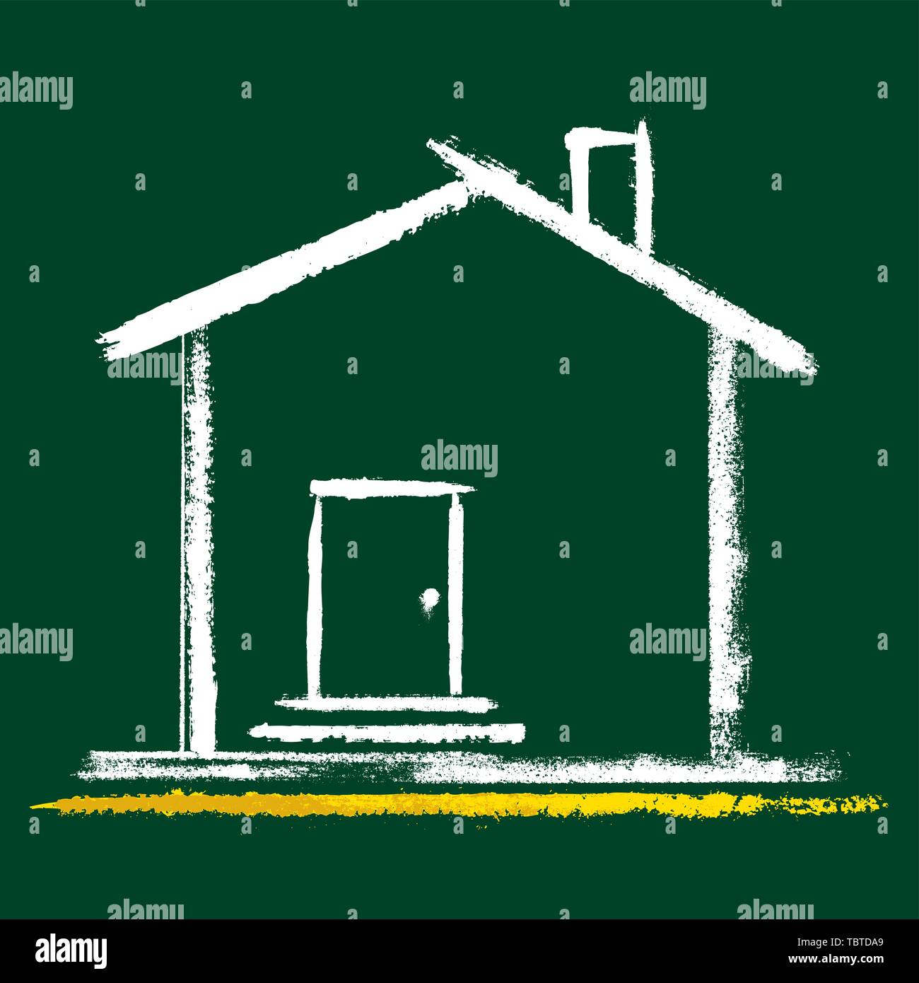 Illustrazione Vettoriale. Chalk icona di casa in bianco su sfondo verde. Illustrazione Vettoriale