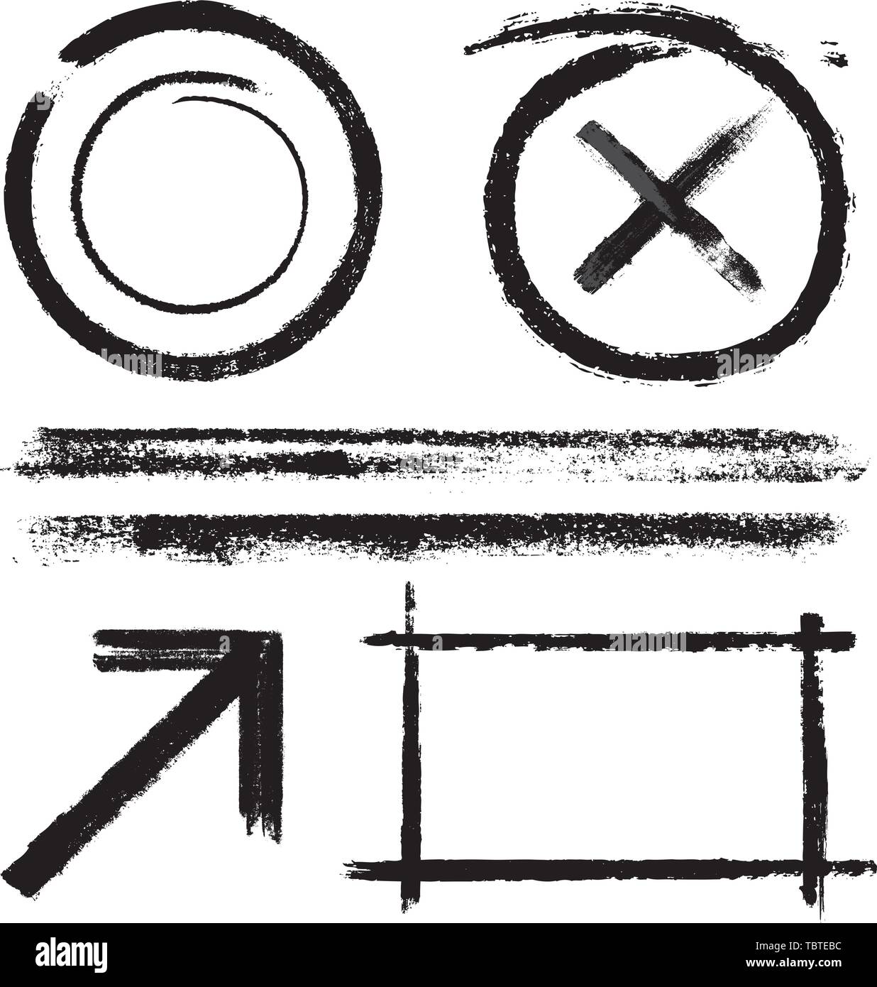 Illustrazione Vettoriale. Verniciato nero linee in varie forme. Quadrato, Cerchio, la linea e la freccia. Illustrazione Vettoriale