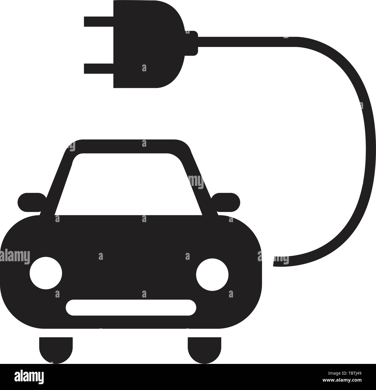 Electric Car Icona silhouette isolato nero su bianco Illustrazione Vettoriale