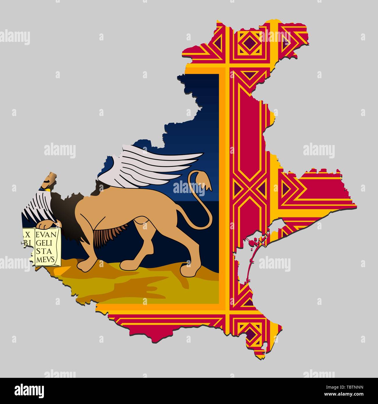 Mappa del Veneto è un membro Italia con bandiera. Illustrazione Vettoriale Illustrazione Vettoriale