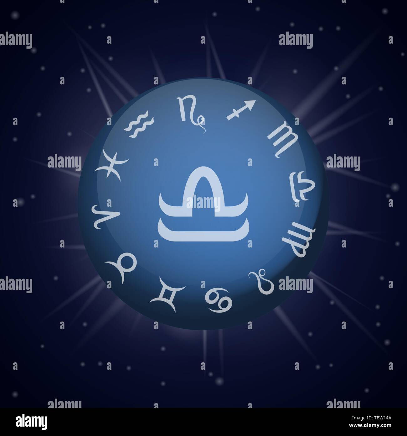 Bilancia segno zodiacale. Oroscopo astrologici. Illustrazione Vettoriale  banner. Lo spazio esterno dello sfondo. Elementi di aria Immagine e  Vettoriale - Alamy