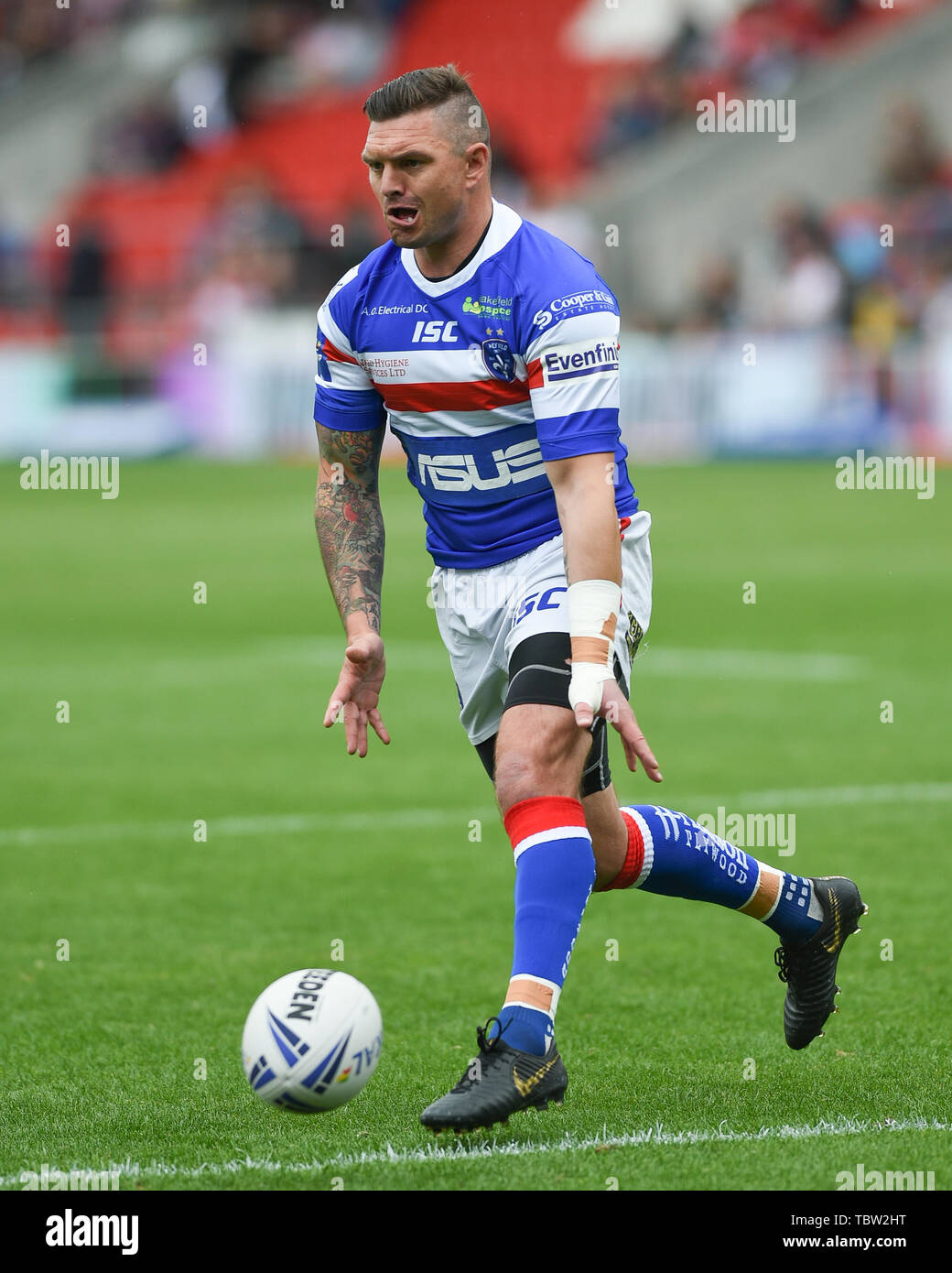 Sant Helens, Regno Unito, 1 6 2019. 01 giugno 2019. Totalmente Wicked Stadium, Sant Helens, Inghilterra; Rugby League Coral Challenge Cup, Sant Helens vs Wakefield Trinità; Danny Brough di Wakefield Trinity. Dean Williams/RugbyPixUK Foto Stock