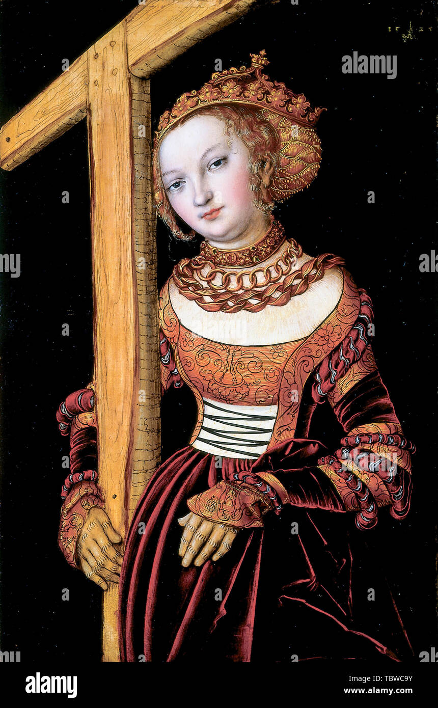 Lucas Cranach il Vecchio, Saint Helena con la croce, ritratto dipinto, 1525 Foto Stock