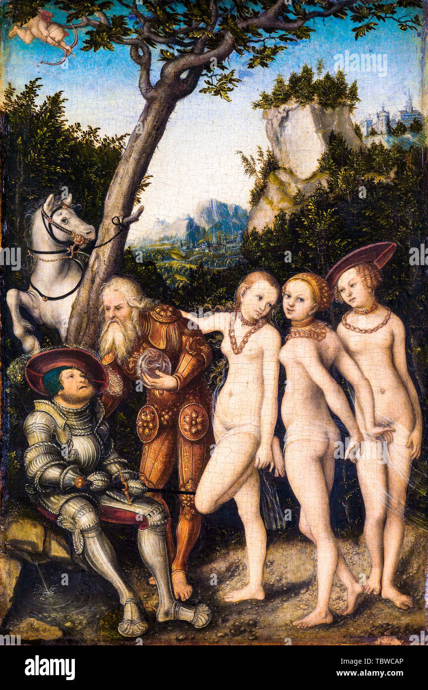 Lucas Cranach il Vecchio, la sentenza di Parigi, (Germania), pittura, 1530 Foto Stock