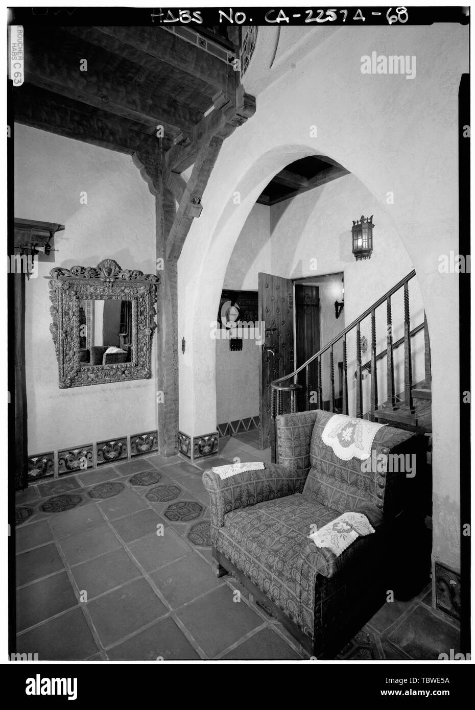 CASA PRINCIPALE INTERNO, LIVING HALL, ANGOLO NORD-EST Death Valley Ranch, casa principale, Death Valley Junction, Inyo County, CA Foto Stock