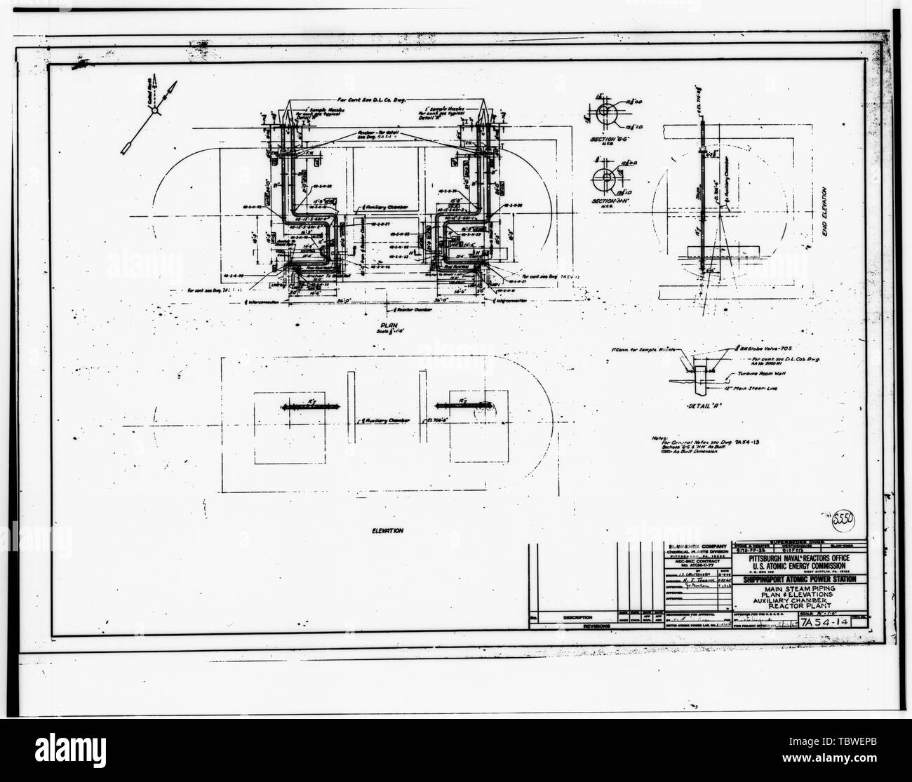 Principali tubazioni vapore camera ausiliaria Shippingport potenza atomica stazione, sul Fiume Ohio, 25 miglia a nord-ovest di Pittsburgh, Shippingport, Beaver County, PA Rickover, Hyman G Duquesne Light Company U.S. Dipartimento di Energia Commissione per l'Energia Atomica di Westinghouse Electric Corporation Bettis potenza atomica Laboratorio Stone e Webster Engineering Corporation Dravo Corporation Simpson, John W grigio, John e Barker, Joseph H Iselin, Donald G Progettazione combustione, incorporato poggi potenza atomica Laboratorio Clark, Philip R Leighton, David T Mealia, John e Raab, Harry F Thomas, Charles R Vaughn, James W U Foto Stock