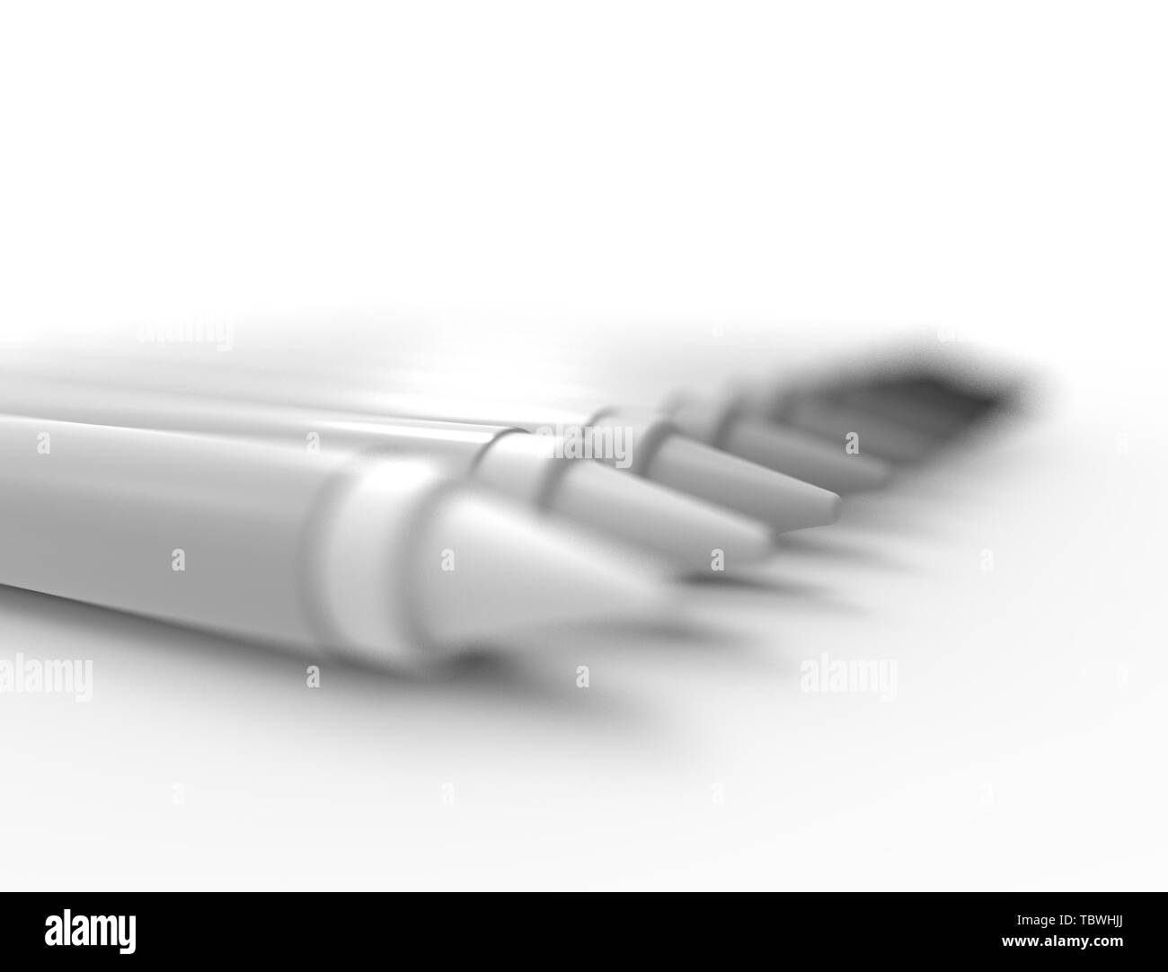 3D Rendering di più pastelli isolato su bianco studiobackground. Foto Stock