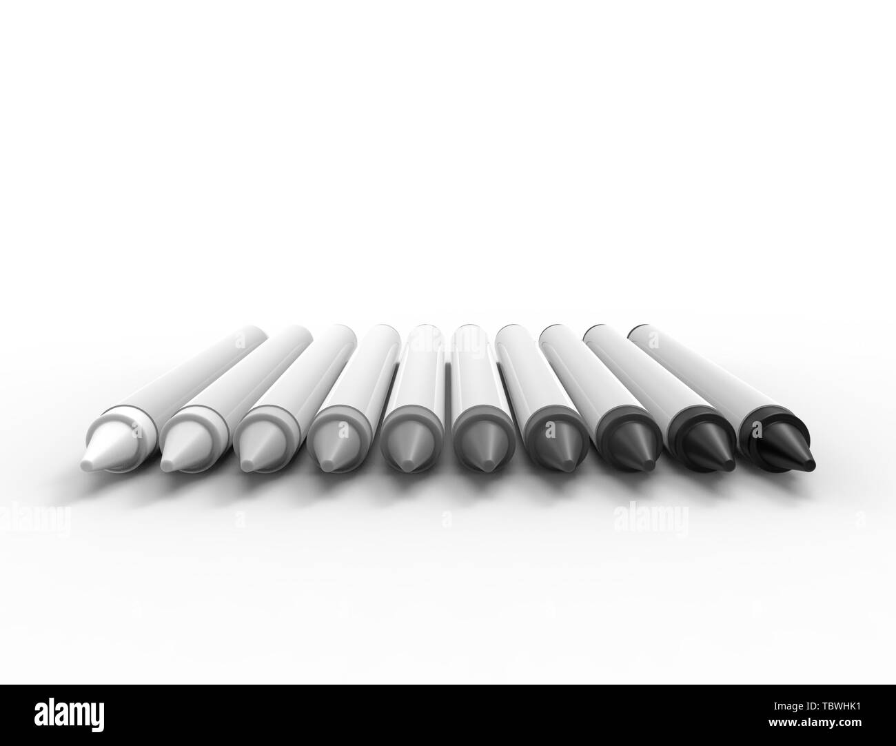 3D Rendering di più pastelli isolato su bianco studiobackground. Foto Stock