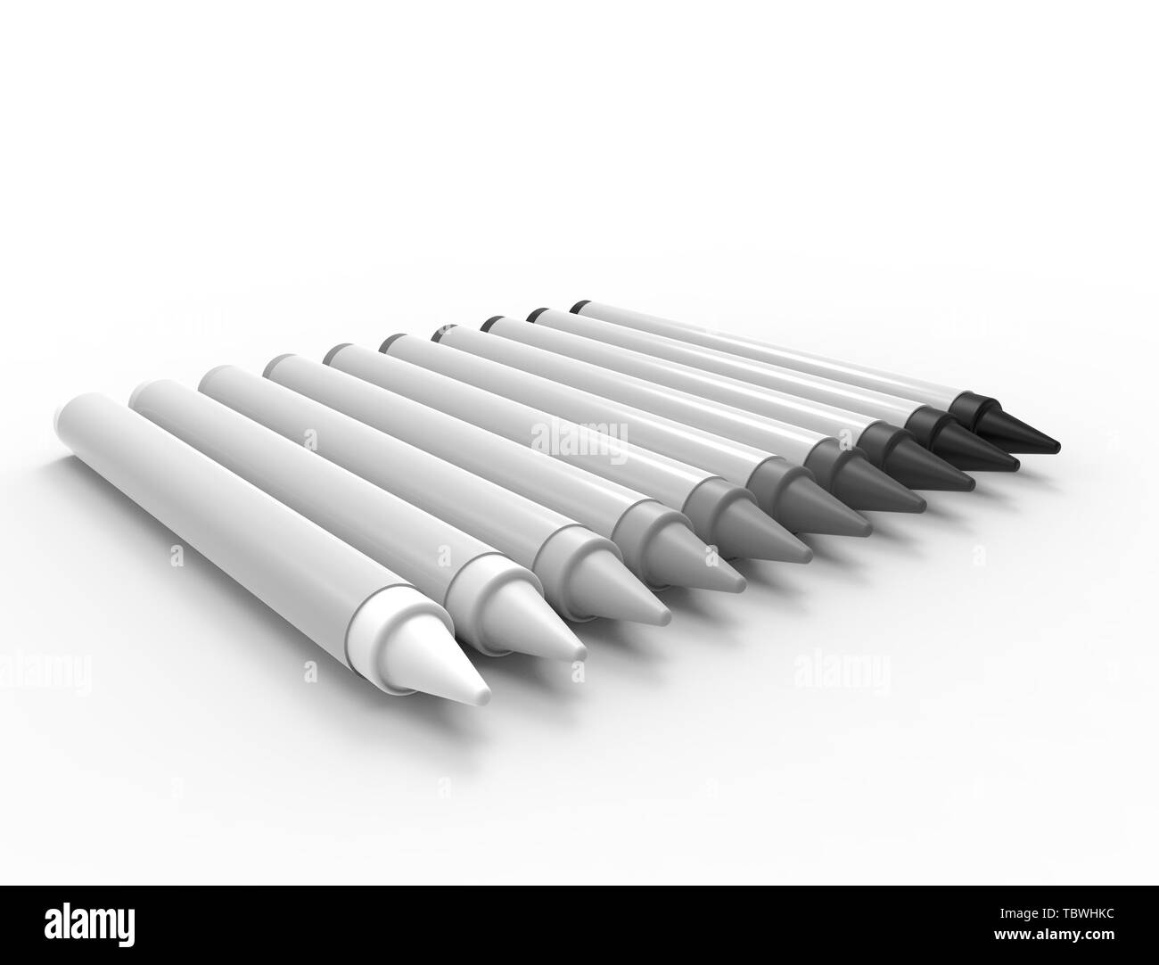 3D Rendering di più pastelli isolato su bianco studiobackground. Foto Stock