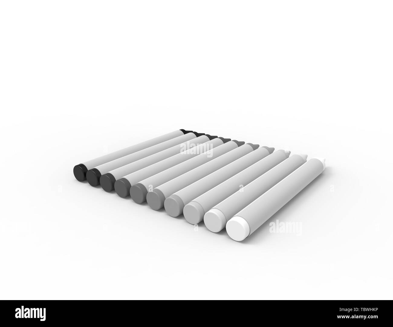 3D Rendering di più pastelli isolato su bianco studiobackground. Foto Stock