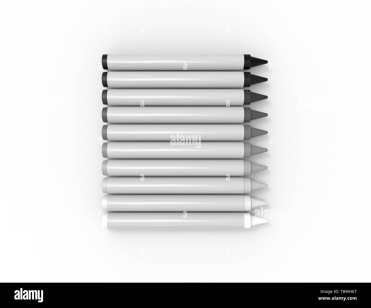 3D Rendering di più pastelli isolato su bianco studiobackground. Foto Stock