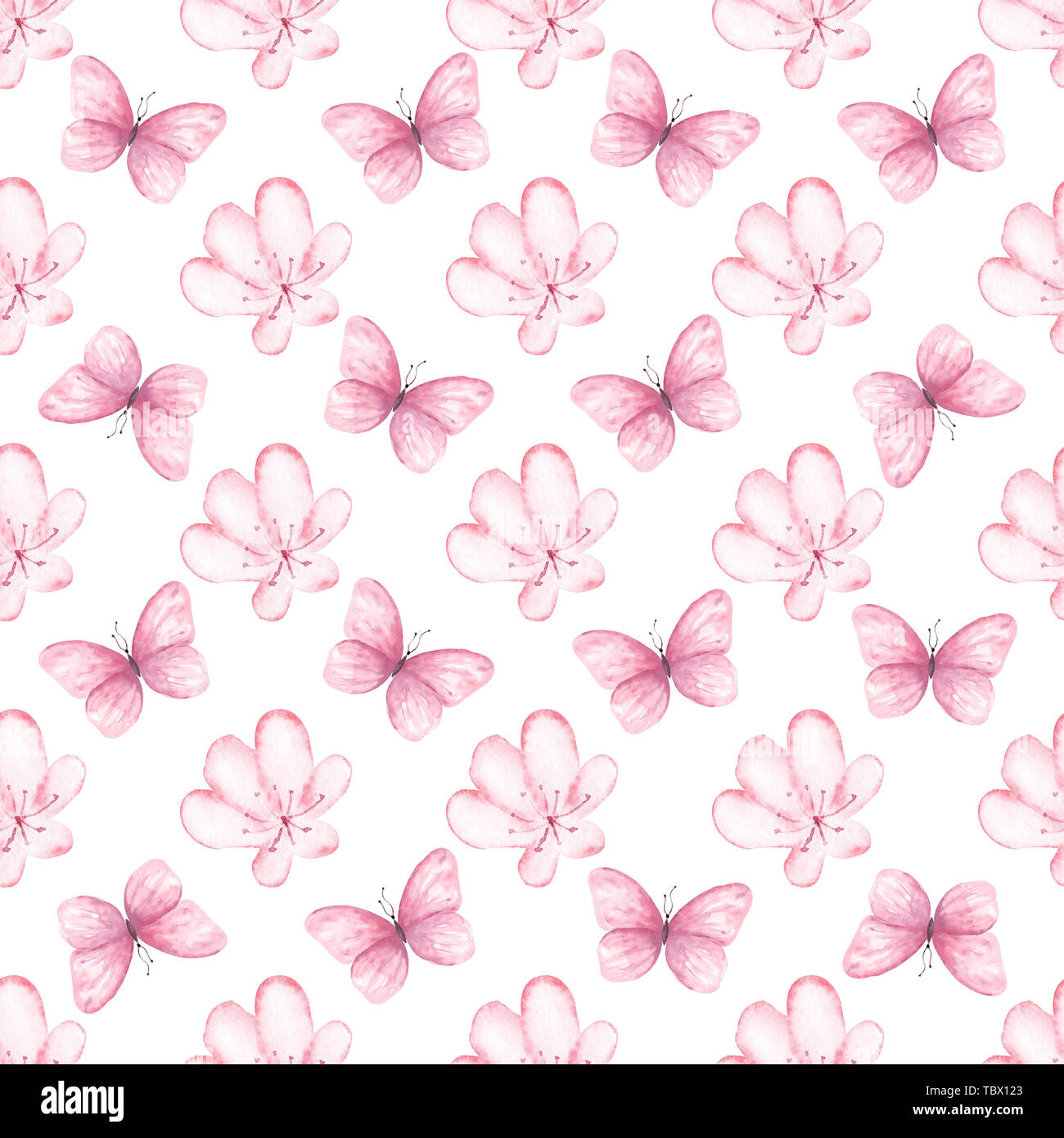 Fiori e farfalle seamless pattern raster Foto Stock