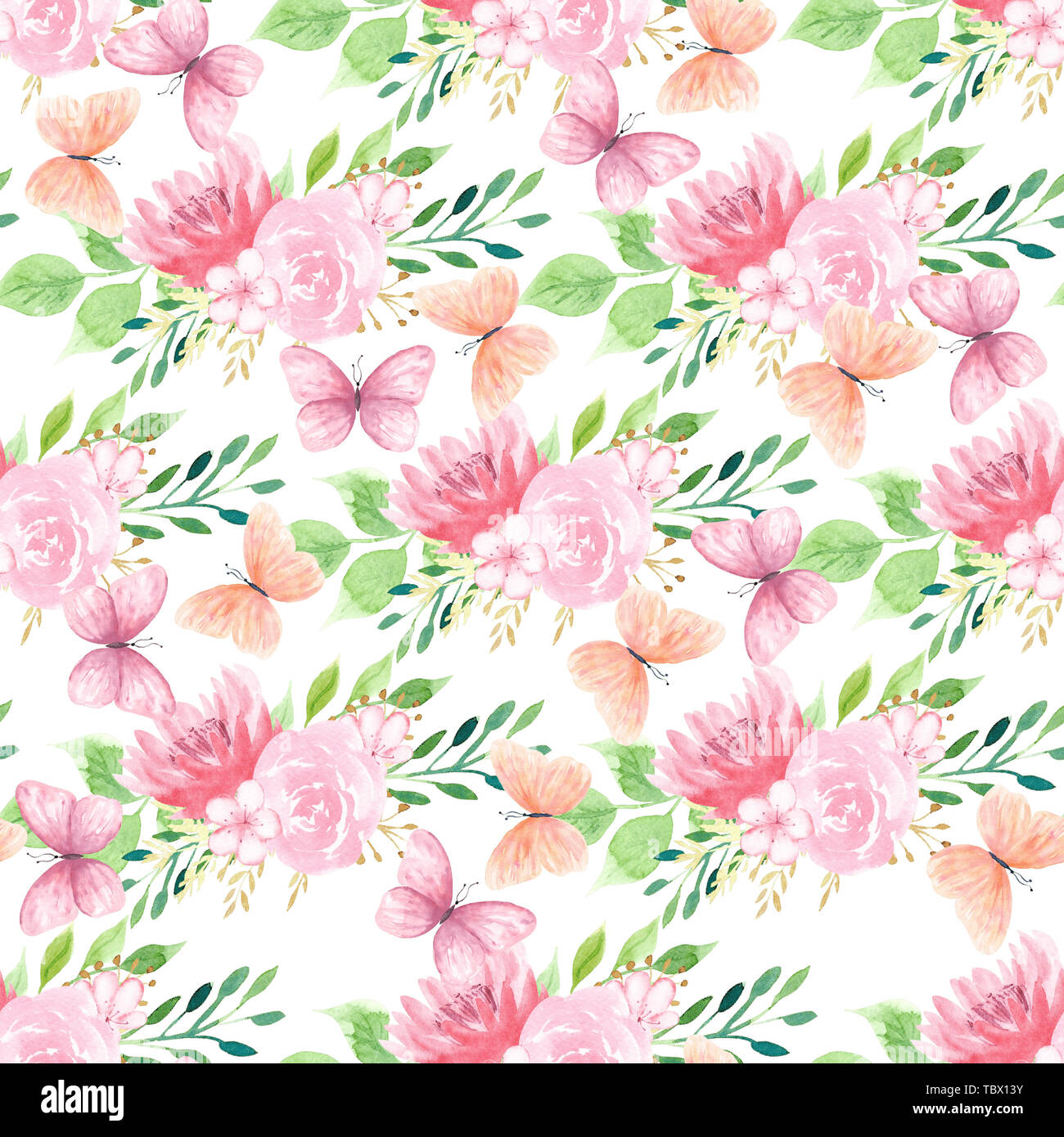 Fiori e farfalle variopinte pattern senza giunture Foto Stock