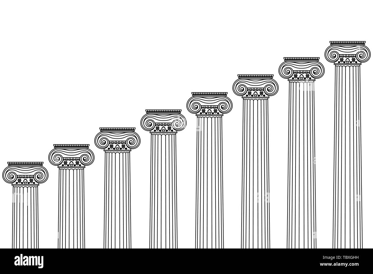 Una serie di greco antico, storiche colonnate con capitelli del Mar Ionio e di un posto per il testo su sfondo bianco Illustrazione Vettoriale