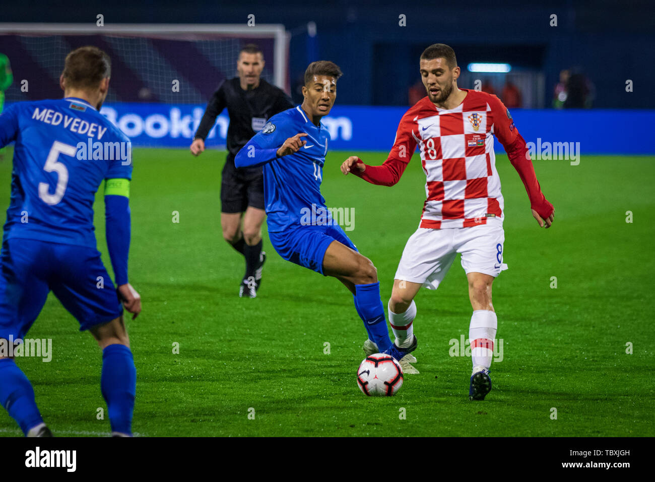 Zagabria, Croazia - 21 Marzo 2019: LA UEFA EURO 2020 turno di qualificazione. Croazia VS Azerbaigian. In azione Mateo KOVACIC (8) Foto Stock