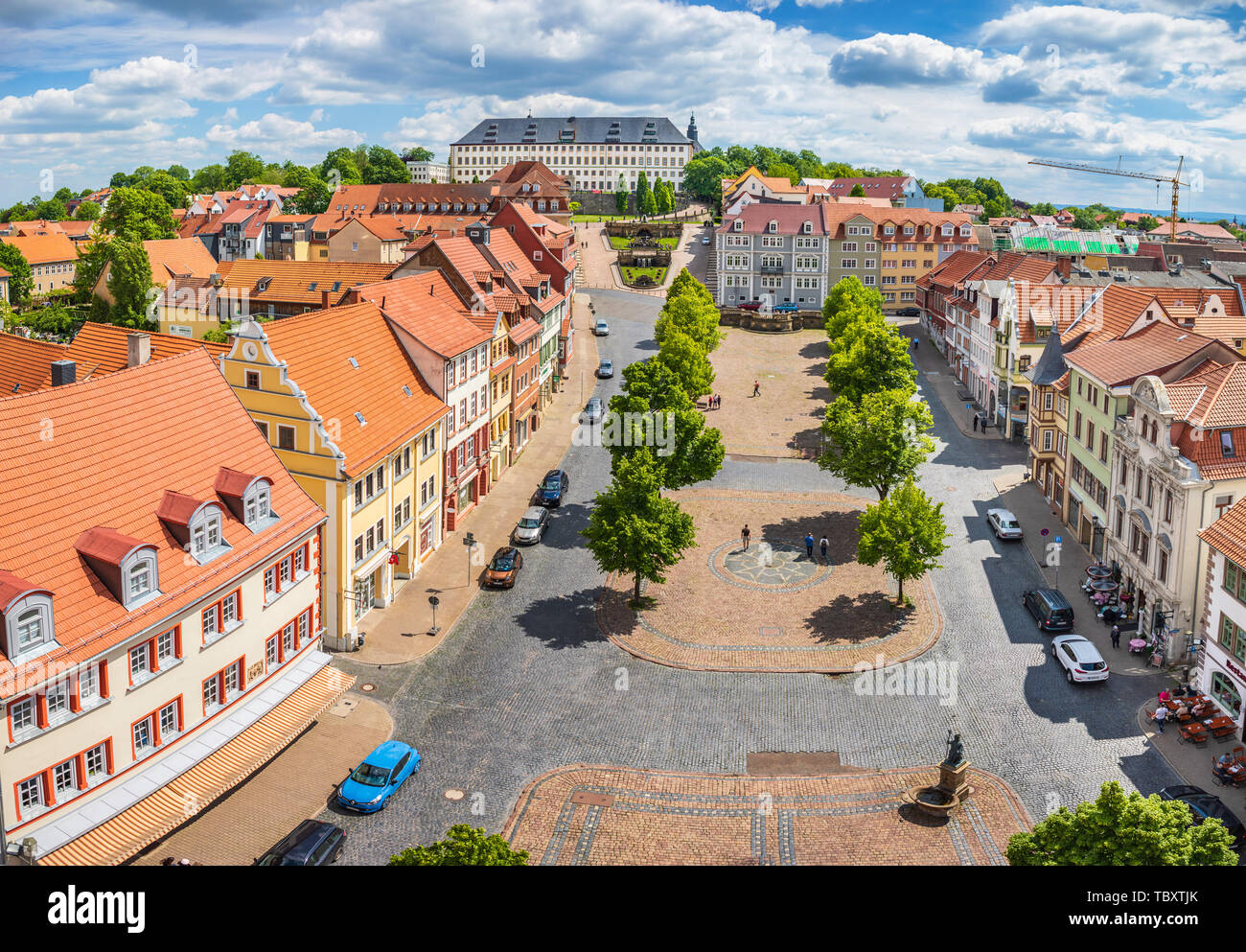 GOTHA, Germania - circa maggio, 2019: Townscape di Gotha con Schloss Friedenstein, Turingia, Germania Foto Stock