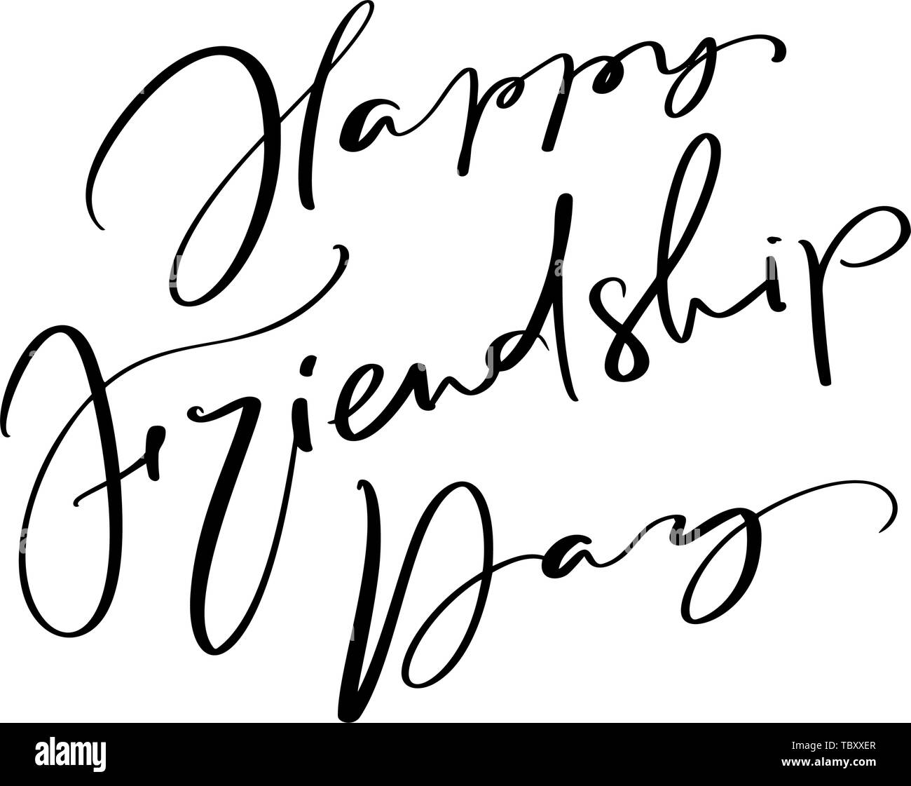 Testo vettoriale Happy Friendship Day. Illustrazione di lettere sugli amici. Calligrafia moderna frase disegnata a mano per biglietto di auguri Illustrazione Vettoriale
