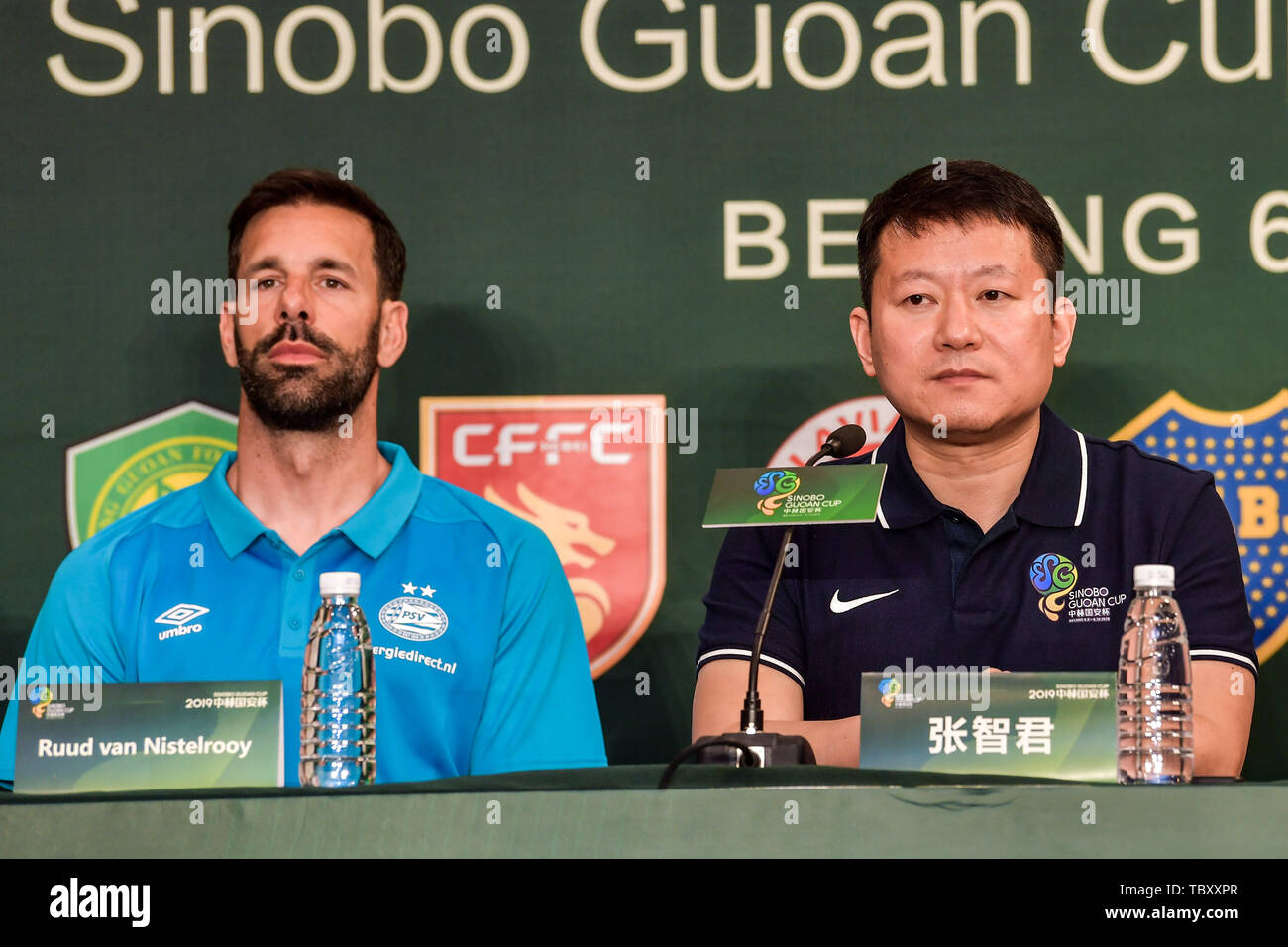 Capo allenatore Ruud van Nistelrooy del PSV Eindhoven U19 partecipa a una conferenza stampa per Sinobo Guoan tazza cinese 2019 a Pechino, in Cina, il 3 giugno 2019. Foto Stock