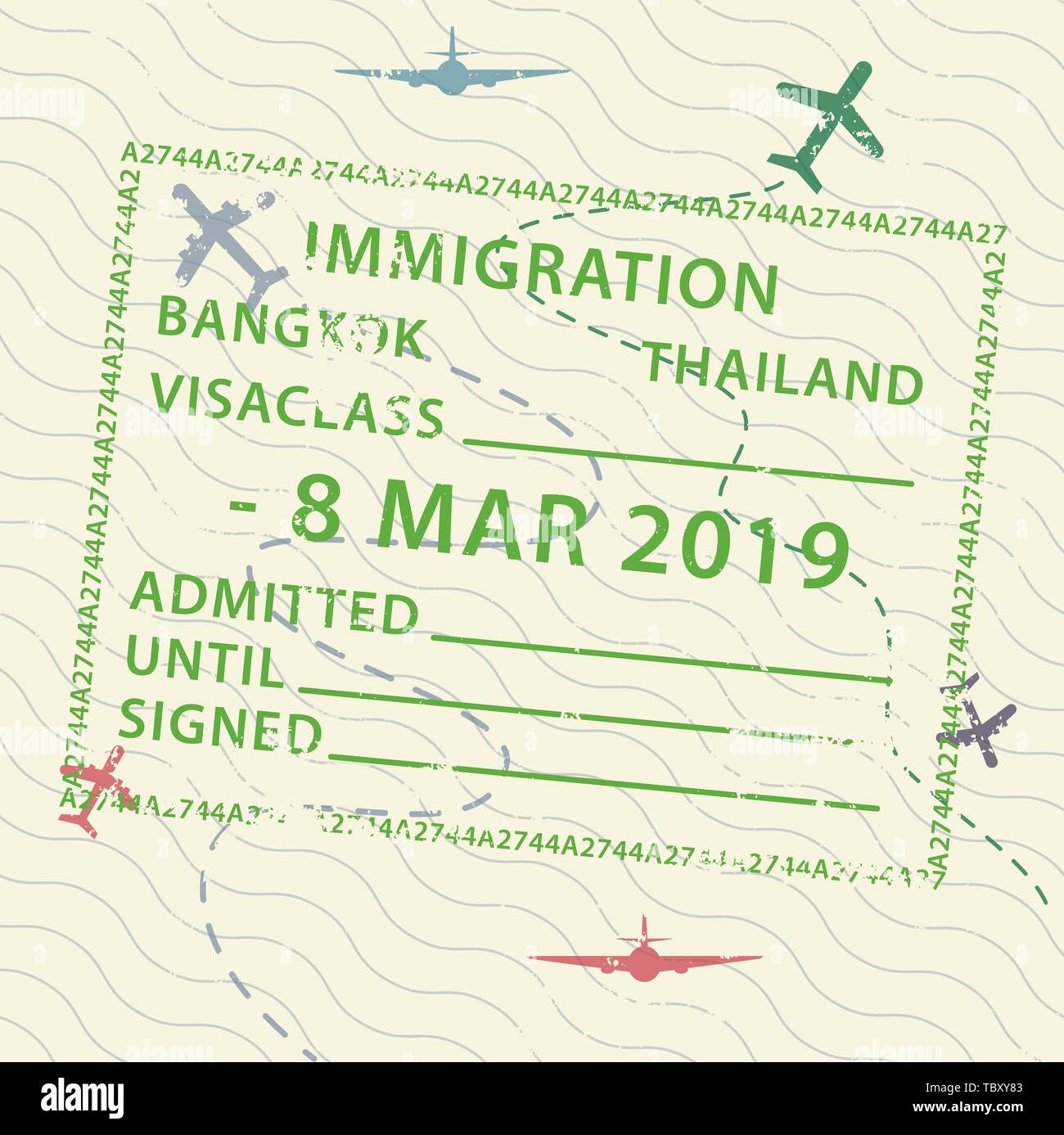 International Travel visa timbro apposto sul passaporto icona per entrare in Thailandia Illustrazione Vettoriale