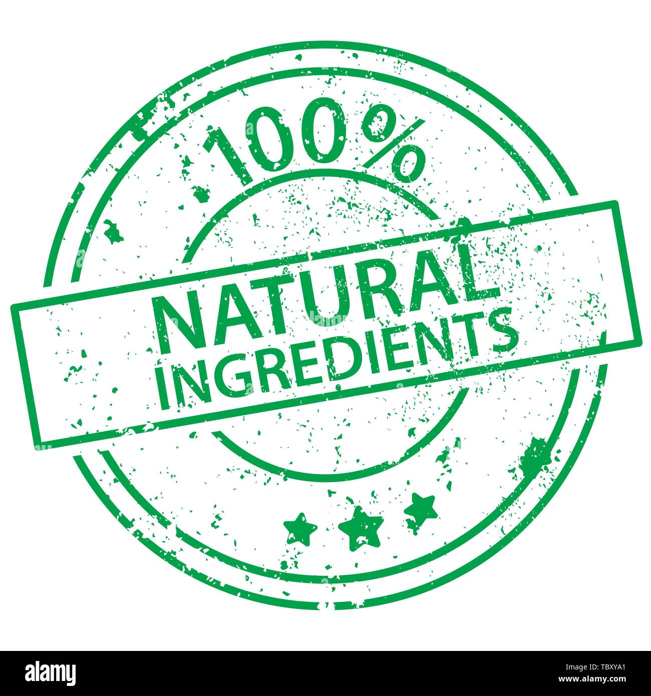 Verde rotondo timbro con le parole il 100% di ingredienti naturali su sfondo bianco Illustrazione Vettoriale